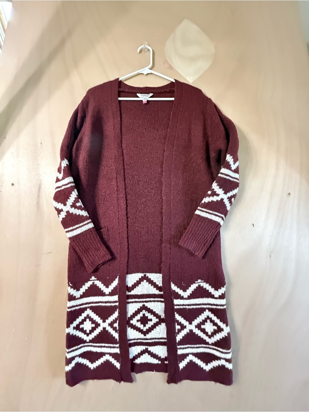 No Boundaries Maroon & Cream Cozy Duster Cardigan – Small